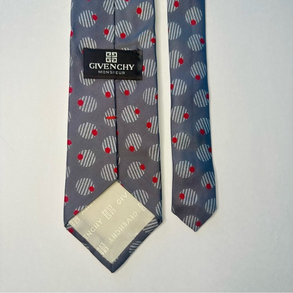 Vintage GIVENCHY MONSIEUR Gray Abstracted Olive Patterned Classic Silk Tie, - Picture 3 of 7
